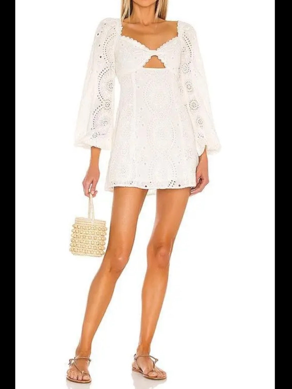 Majorelle White Eyelet Mini Dress Balloon Sleeve Cutout Revolve Small